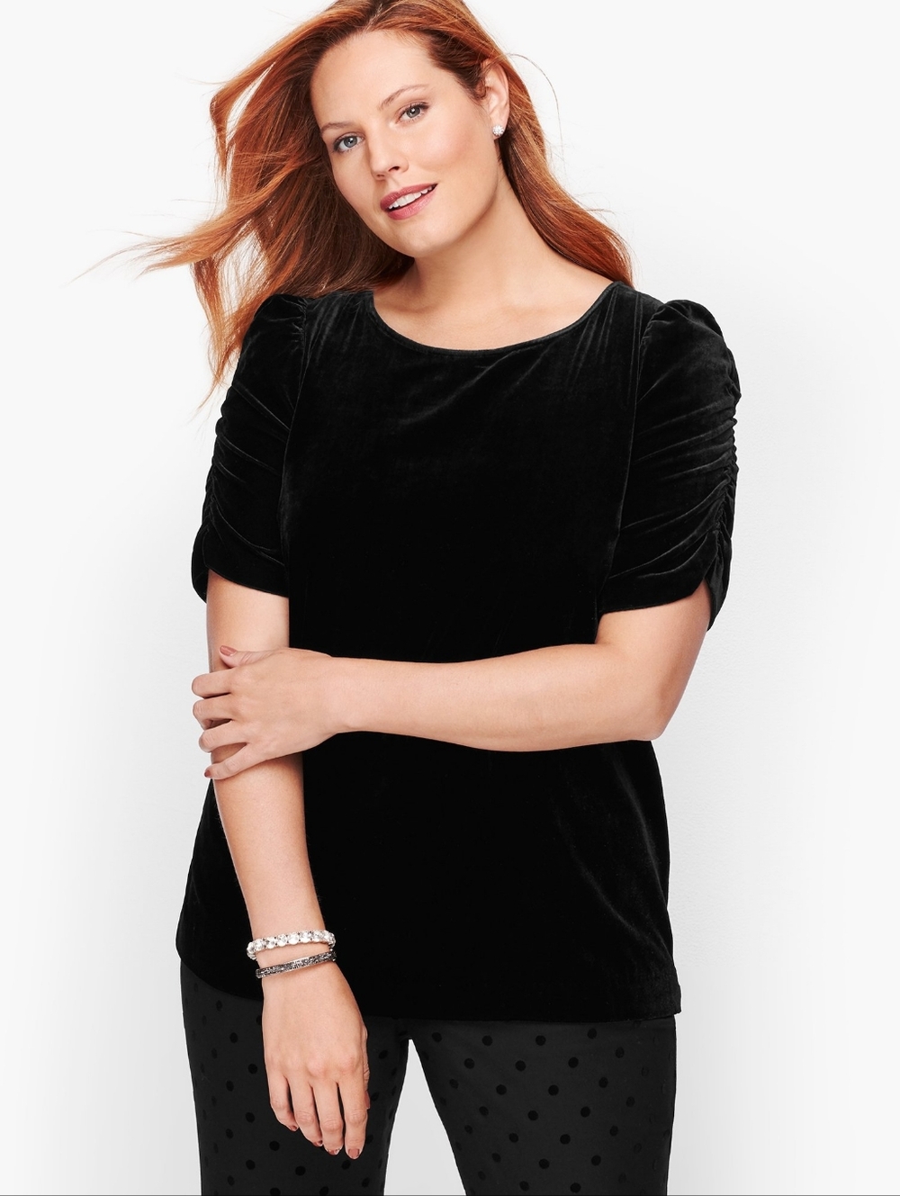 Talbots | Ruched Sleeve Velvet Top
